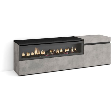 Skraut Home – Meuble TV moderne avec cheminée électrique – Grand espace de rangement 150x45x35cm – Pour TV jusqu'à 65' – Couleur gris ciment (1/5)