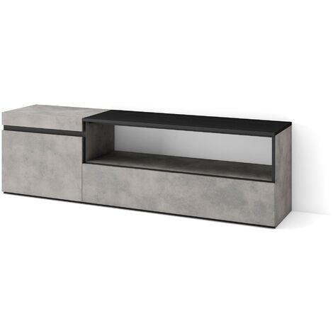 Skraut Home - Meuble TV, Banc Télé, Grand espace de Rangement, 150x45x35cm, Pour les TV jusqu'à 65", Meubles de salon, Style moderne, Gris Ciment (1/5)