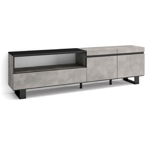 Skraut Home - Meuble TV, Banc Télé, Grand espace de Rangement, 200x57x35cm, Pour les TV jusqu'à 80", Design industriel, Style moderne, Gris Ciment (1/5)
