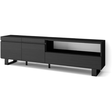 Skraut Home - Meuble TV, Banc Télé, Grand espace de Rangement, 200x57x35cm, Pour les TV jusqu'à 80", Design industriel, Style moderne, Noir (1/5)