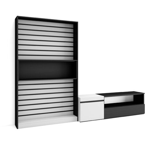 Skraut Home - Ensemble Meuble TV, Meuble Salon Complet, 260x186x35cm, Pour les TV jusqu'à 65", Salon Complet, Style moderne, Blanc et noir (1/5)