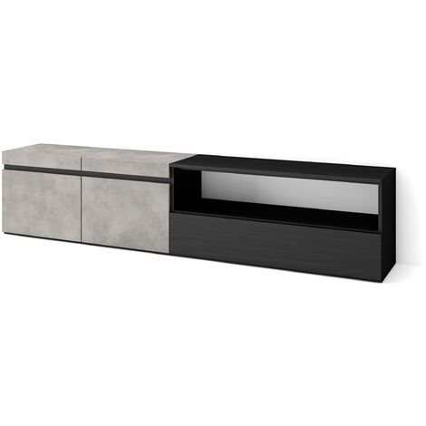 Skraut Home - Meuble TV, Banc Télé, Grand espace de Rangement, 200x45x35cm, Pour les TV jusqu'à 80", Meubles de salon, Style moderne, Gris Ciment (1/5)