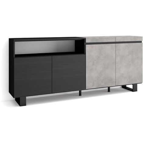Skraut Home - Buffet salon et cuisine, Meuble de Rangement, Commode, 200x87x35cm, 4 Portes, Design industriel, Style moderne, Gris Ciment (1/5)