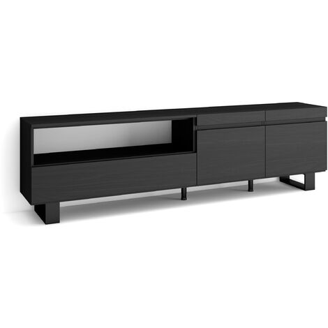 Skraut Home - Meuble TV, Banc Télé, Grand espace de Rangement, 200x57x35cm, Pour les TV jusqu'à 80", Design industriel, Style moderne, Noir (1/5)