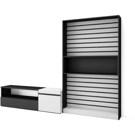 Skraut Home - Ensemble Meuble TV, Meuble Salon Complet, 260x186x35cm, Pour les TV jusqu'à 65", Salon Complet, Style moderne, Blanc et noir (1/5)