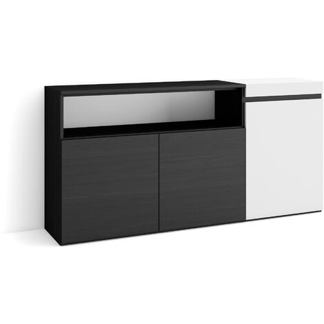 Skraut Home - Buffet salon et cuisine, Meuble de Rangement, Commode, 150x75x35cm, 3 Portes, Meuble chaussure, Style moderne, Blanc et noir (1/5)