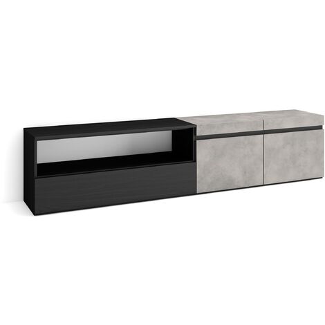 Skraut Home - Meuble TV, Banc Télé, Grand espace de Rangement, 200x45x35cm, Pour les TV jusqu'à 80", Meubles de salon, Style moderne, Gris Ciment (1/5)