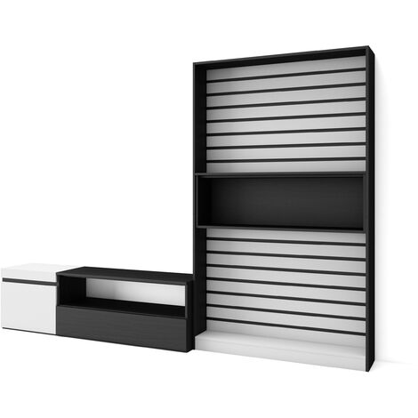 Skraut Home - Ensemble Meuble TV, Meuble Salon Complet, 260x186x35cm, Pour les TV jusqu'à 65", Salon Complet, Style moderne, Blanc et noir (1/5)