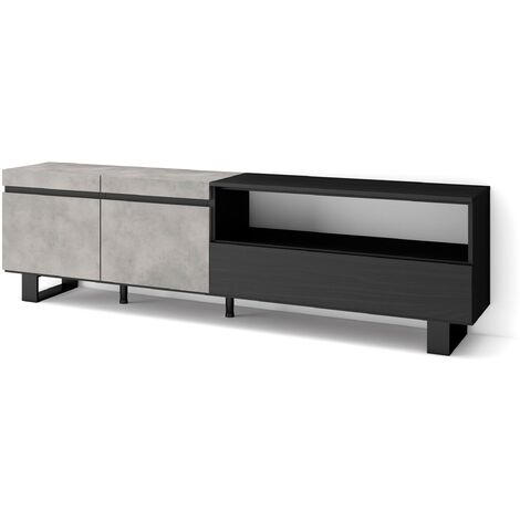 Skraut Home - Meuble TV, Banc Télé, Grand espace de Rangement, 200x57x35cm, Pour les TV jusqu'à 80", Design industriel, Style moderne, Gris Ciment (1/5)