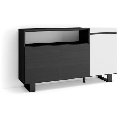 Skraut Home - Buffet salon et cuisine, Meuble de Rangement, Commode, 150x87x35cm, 3 Portes, Design industriel, Style moderne, Blanc et noir (1/5)