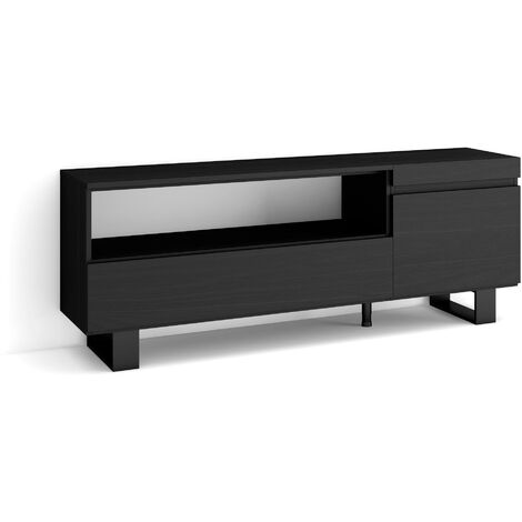 Skraut Home - Meuble TV, Banc Télé, Grand espace de Rangement, 150x57x35cm, Pour les TV jusqu'à 65", Design industriel, Style moderne, Noir (1/5)