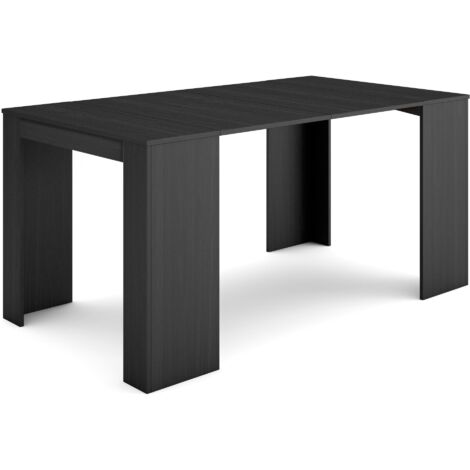 Skraut Home – Table console extensible 160x90cm – Rallonge jusqu'à 8 personnes – Finition noir veinée – Mécanisme télescopique en aluminium (1/5)