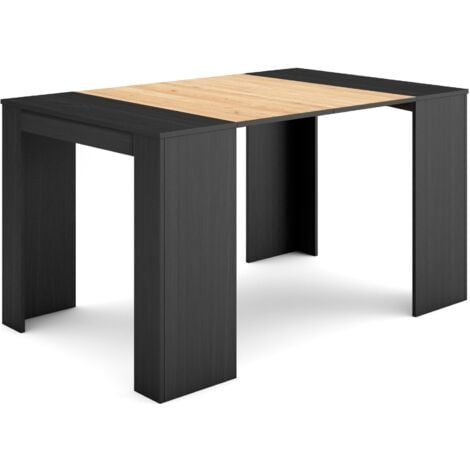 Table Console Extensible, 160, Pour 8 Personnes, Noir Et Chêne - Table  console BUT