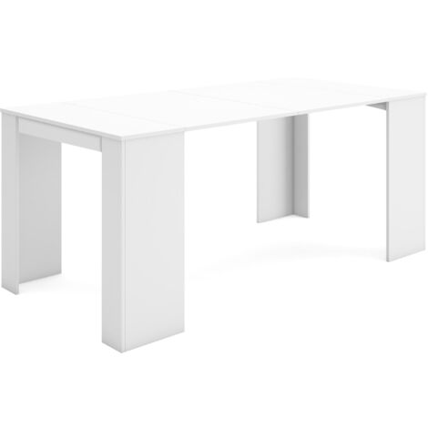 Skraut Home – Table console extensible 180x90cm – Pour 8 personnes – Mécanisme télescopique en aluminium – Finition blanc mat (1/5)