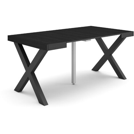 Skraut Home - Table console extensible, Console meuble, 160, Pour 8 personnes, Pieds bois massif, Style moderne, Noir (1/5)