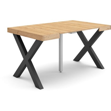 Skraut Home – Table console extensible 140x90cm – Pour 6 personnes – Pieds en bois massif – Mécanisme télescopique en aluminium – Style moderne en chêne (1/5)