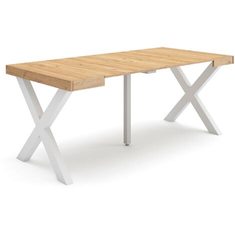 Skraut Home - Table console extensible, Console meuble, 180, Pour 8 personnes, Pieds bois massif, Style moderne, Chêne (1/5)