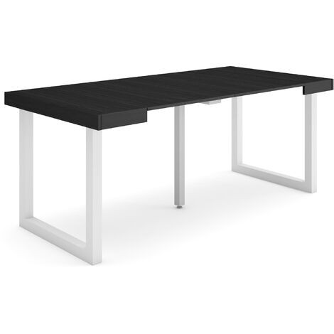 Skraut Home - Table console extensible, Console meuble, 180, Pour 8 personnes, Pieds bois massif, Style moderne, Noir (1/5)
