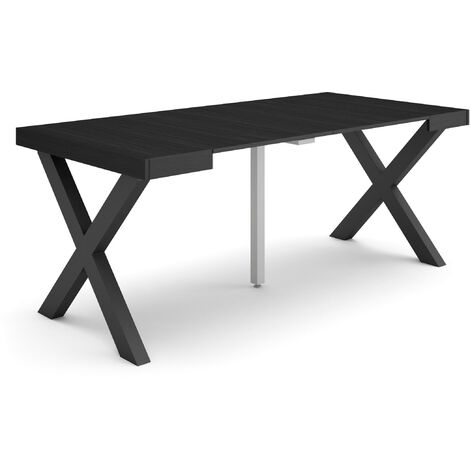 Skraut Home - Table console extensible, Console meuble, 180, Pour 8 personnes, Pieds bois massif, Style moderne, Noir (1/5)