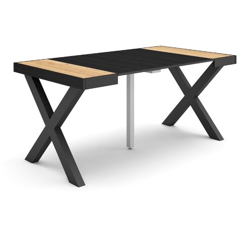 Skraut Home - Table console extensible, Console meuble, 160, Pour 8 personnes, Pieds bois massif, Style moderne, Chêne et noir (1/5)