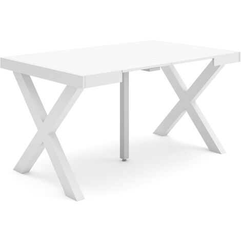 Skraut Home - Table console extensible, Console meuble, 140, Pour 6 personnes, Pieds bois massif, Style moderne, Blanc (1/5)