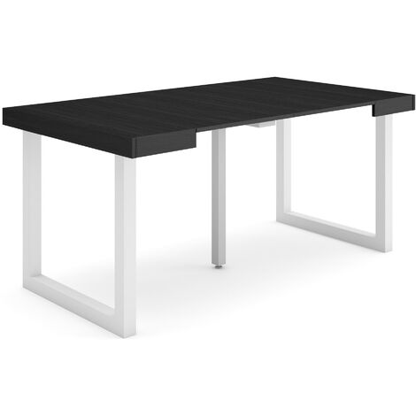 Skraut Home - Table console extensible, Console meuble, 160, Pour 6 personnes, Pieds bois massif, Style moderne, Noir (1/5)