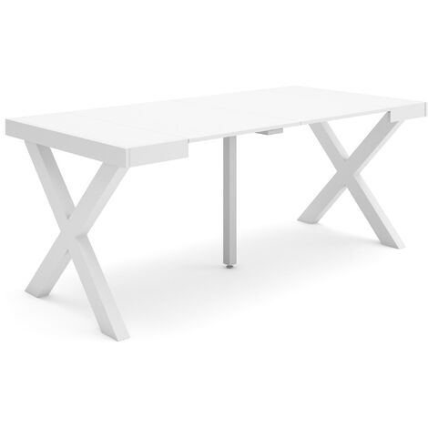 Skraut Home - Table console extensible, Console meuble, 180, Pour 8 personnes, Pieds bois massif, Style moderne, Blanc (1/5)