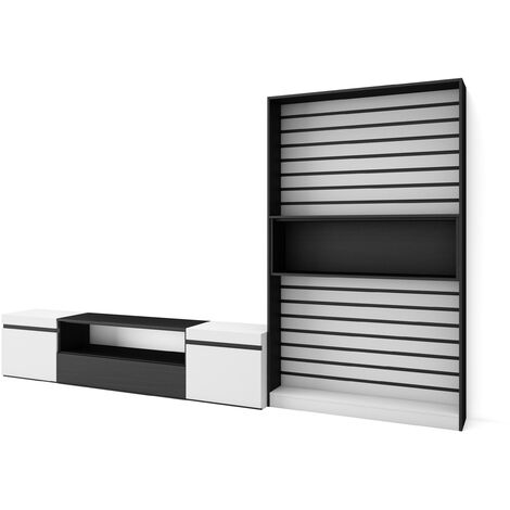 Skraut Home - Ensemble Meuble TV, Meuble Salon Complet, 310x186x35cm, Pour les TV jusqu'à 80", Salon Complet, Style moderne, Blanc et noir (1/5)