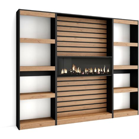 Skraut Home – Étagère bibliothèque moderne 186x25cm – 4 tablettes en chêne et noir – Rangement décoratif pour salon et bureau