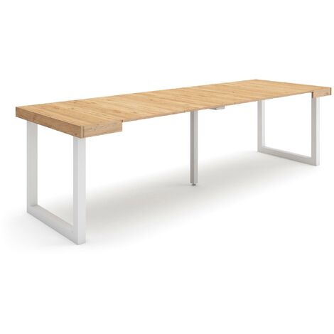 Skraut Home – Table console extensible 262x90cm – Pour 12 personnes – Pieds en bois massif – Finition chêne moderne – Mécanisme télescopique (1/5)