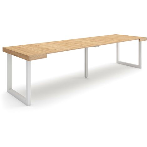 Skraut Home – Table console extensible en chêne – Pieds en bois massif – Longueur variable jusqu'à 302 cm – Pour 14 personnes – Mécanisme télescopique (1/5)