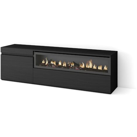Skraut Home – Meuble TV noir avec cheminée électrique – Dimensions 150x45x35cm – Grand espace de rangement pour TV jusqu'à 65' – Style moderne (1/5)