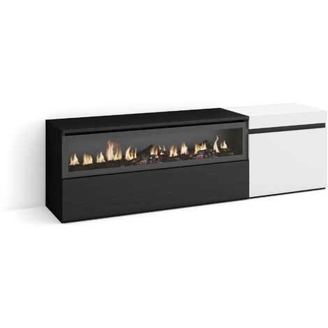 Skraut Home – Meuble TV avec cheminée électrique – Grand espace de rangement 150x45x35cm – Pour TV jusqu'à 65' – Style moderne noir et blanc (1/5)
