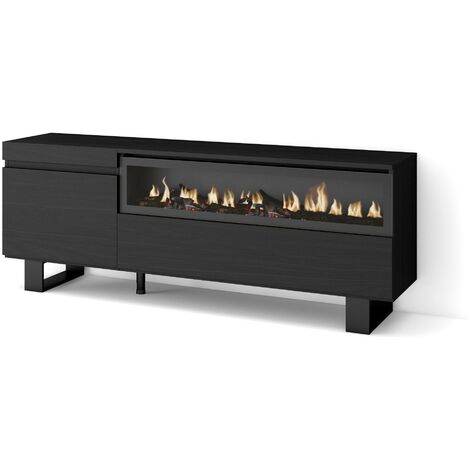 Skraut Home – Meuble TV noir 150x57x35cm – Grand espace de rangement – Cheminée électrique à LED – Design industriel moderne – Pour TV jusqu'à 65' (1/5)