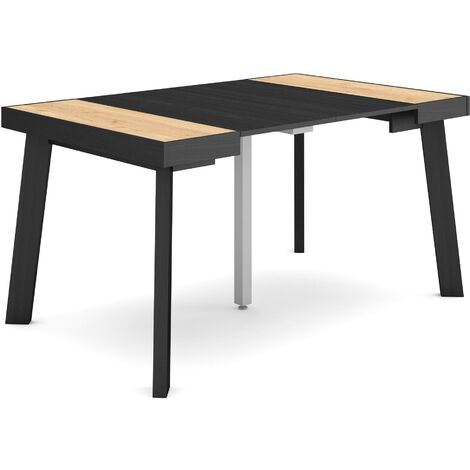 Skraut Home - Table console extensible, Console meuble, 140, Pour 6 personnes, Pieds en bois, Style moderne, Chêne et noir (1/5)