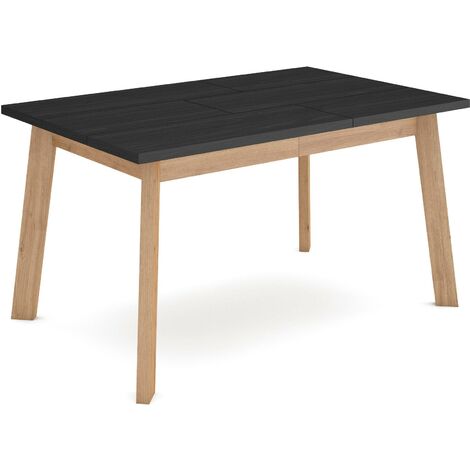 Skraut Home - Table à manger, Meuble Salle à Manger, 140, Pour 6 personnes, Pieds en bois, Style moderne, Chêne et noir (1/5)