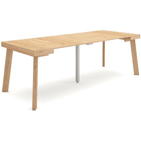 Skraut Home – Table console extensible 222x90cm – Mécanisme télescopique en aluminium – Pieds en bois chêne – Pour 10 personnes – Style moderne (1/5)