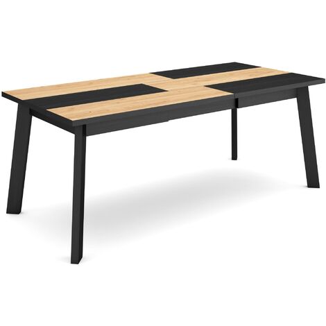 Skraut Home – Table de salle à manger 194x90cm – Pour 10 personnes – Pieds en bois – Style moderne – Chêne et noir – Assemblage facile (1/5)