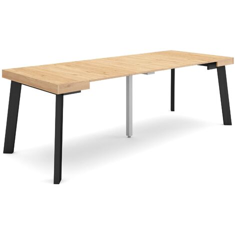 Skraut Home – Table console extensible 222x90cm – Pour 10 personnes – Pieds en bois – Finition chêne – Mécanisme télescopique en aluminium (1/5)