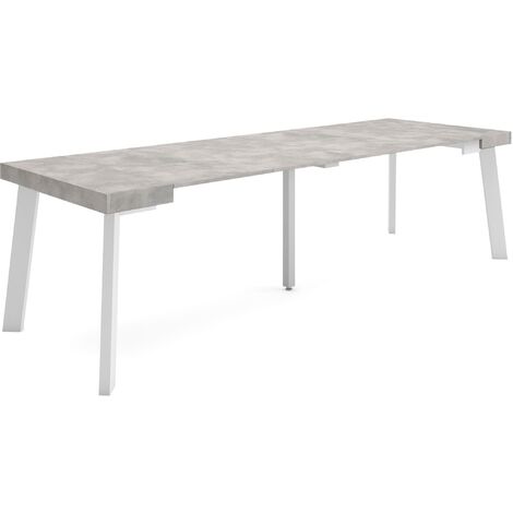 Skraut Home - Table console extensible, Console meuble, 260, Pour 12 personnes, Pieds en bois, Style moderne, Gris Ciment (1/5)