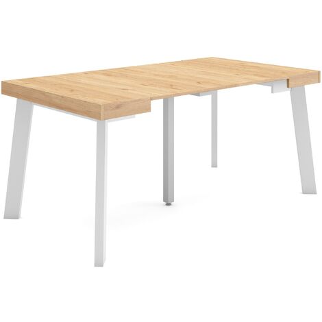 Skraut Home - Table console extensible, Console meuble, 160, Pour 8 personnes, Pieds en bois, Style moderne, Chêne (1/5)