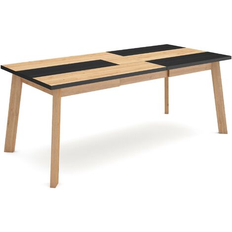 Skraut Home - Table à manger, Meuble Salle à Manger, 200, Pour 10 personnes, Pieds en bois, Style moderne, Chêne et noir (1/5)