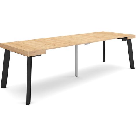 Skraut Home - Table console extensible, Console meuble, 260, Pour 12 personnes, Pieds en bois, Style moderne, Chêne (1/5)