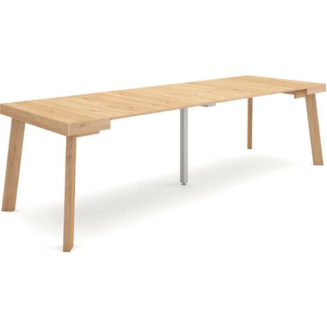Skraut Home - Table console extensible, Console meuble, 260, Pour 12 personnes, Pieds en bois, Style moderne, Chêne (1/5)