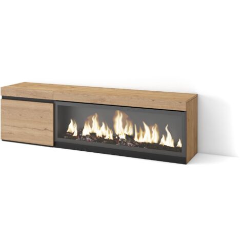 Skraut Home – Meuble TV avec cheminée électrique LED – Grand rangement chêne noir – Dimensions 158x35x45cm – Pour TV jusqu'à 65" (1/5)