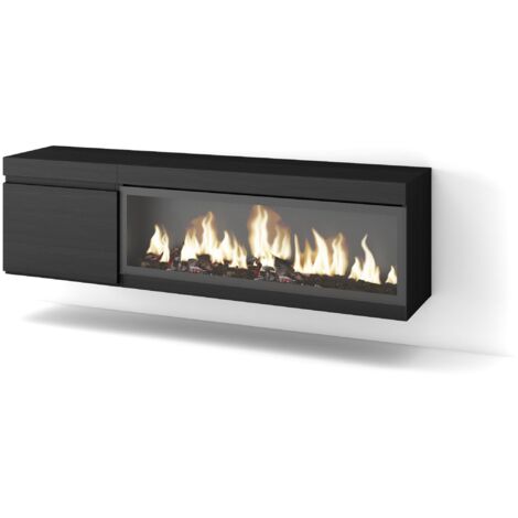 Skraut Home – Meuble TV suspendu noir avec cheminée électrique LED – Grand espace de rangement – Pour TV jusqu'à 65' – Style moderne et élégant (1/5)