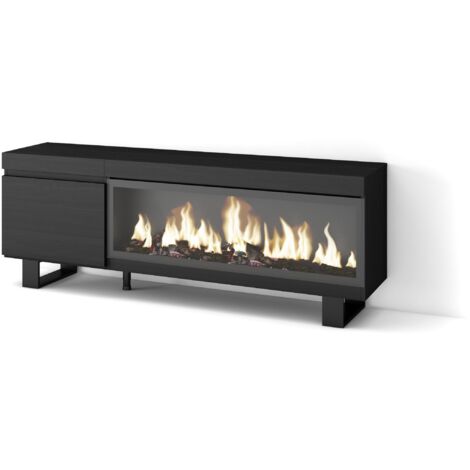 Skraut Home - Meuble TV, Banc Télé, Grand espace de Rangement, 160, Pour les TV jusqu'à 65", Cheminée électrique XXL, Design industriel, Style moderne, Noir (1/5)