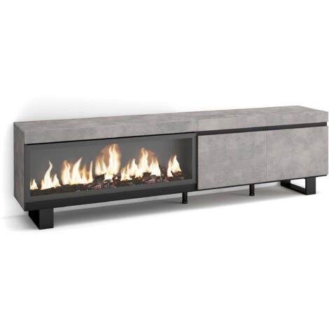 Skraut Home - Meuble TV, Banc Télé, Grand espace de Rangement, 210, Pour les TV jusqu'à 80", Cheminée électrique XXL, Design industriel, Style moderne, Gris Ciment (1/5)