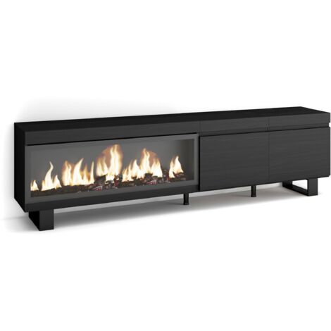 Skraut Home – Meuble TV noir avec cheminée électrique XXL – Pour TV jusqu'à 80' – Grand espace de rangement – Design industriel moderne – Dimensions 107x32cm (1/5)