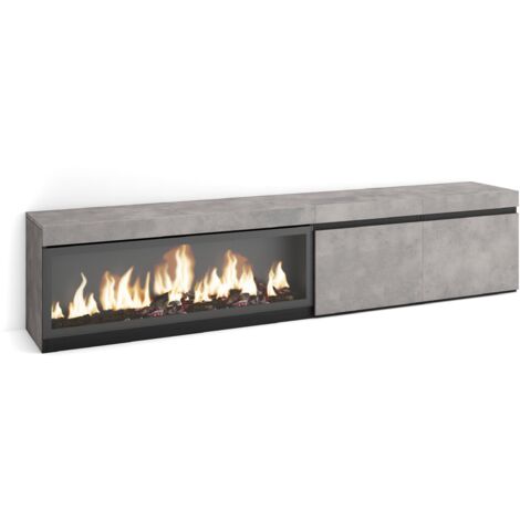 Skraut Home - Meuble TV, Banc Télé, Grand espace de Rangement, 210, Pour les TV jusqu'à 80", Cheminée électrique XXL, Style moderne, Gris Ciment (1/5)